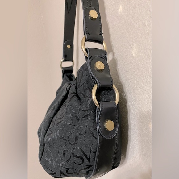 Simply Vera Vera Wang Black Fabric Signature Design Hobo Shoulder Purse Handbag - Picture 3 of 7